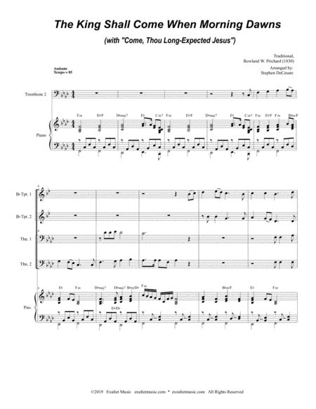 The King Shall Come With Come Thou Long Expected Jesus For Brass Quartet Piano Alternate Version Page 2