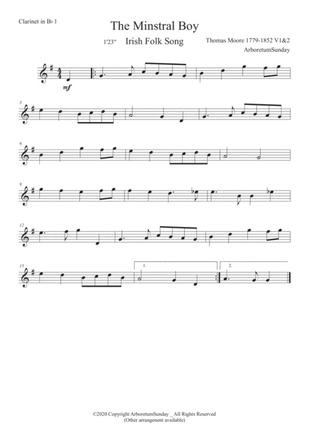 The Minstrel Boy Bb Clarinet 1 2 With Piano Acc Page 2