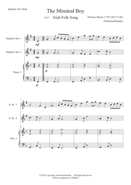 The Minstrel Boy Bb Soprano Sax 1 2 With Piano Acc Page 2