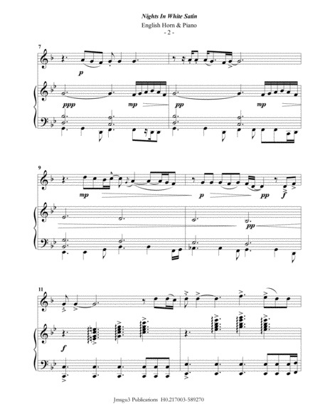 The Moody Blues Nights In White Satin For English Horn Piano Page 2