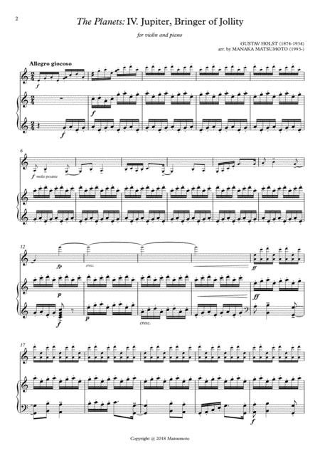 The Planets Jupiter Arr For Violin And Piano Page 2