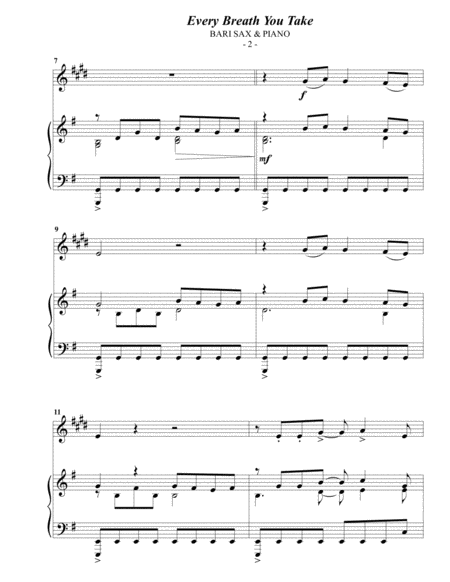 The Police Every Breath You Take For Baritone Sax Piano Page 2