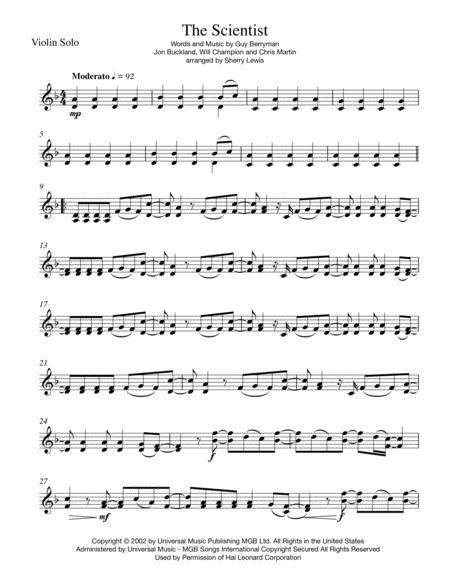 The Scientist Violin Solo For Solo Violin Page 2