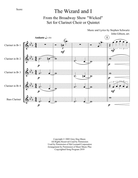 The Wizard And I Set For Clarinet Choir Or Quintet Page 2