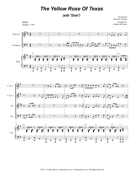 The Yellow Rose Of Texas With Dixie For Brass Quartet And Piano Page 2