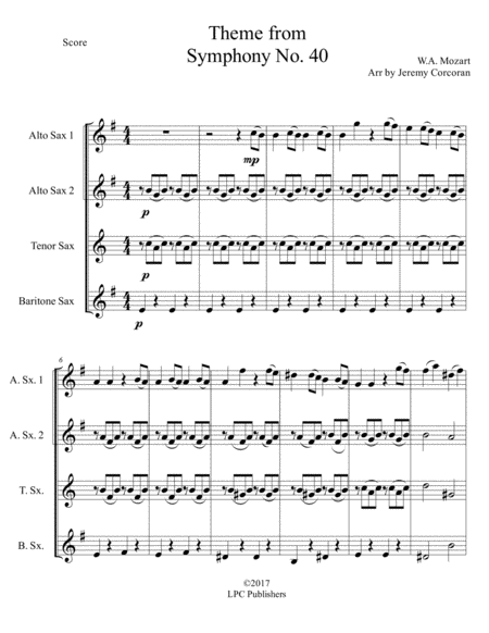 Theme From Symphony No 40 For Saxophone Quartet Satb Or Aatb Page 2
