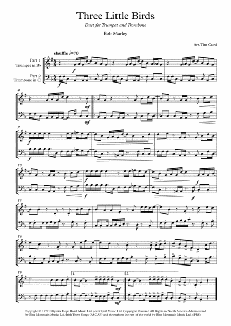 Three Little Birds Duet For Trumpet And Trombone Page 2