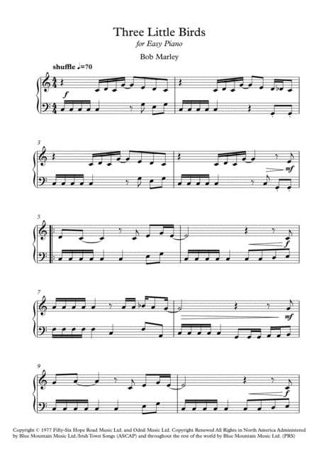 Three Little Birds For Easy Piano Page 2