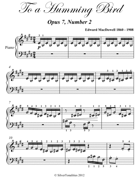 To A Humming Bird Opus 7 Number 2 Beginner Piano Sheet Music Page 2