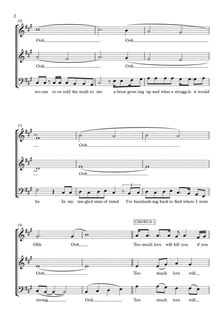 Too Much Love Will Kill You A Cappella Choir Arrangement Page 2