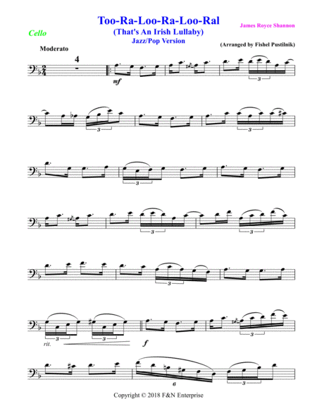 Too Ra Loo Ra Loo Ral For Cello With Background Jazz Pop Version Page 2