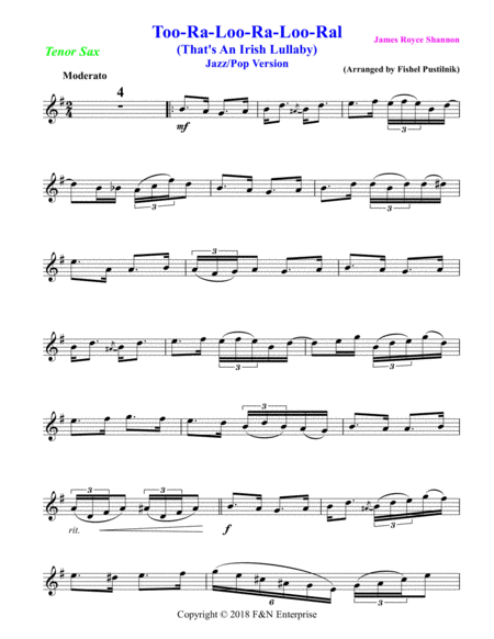 Too Ra Loo Ra Loo Ral For Tenor Sax With Background Jazz Pop Version Page 2