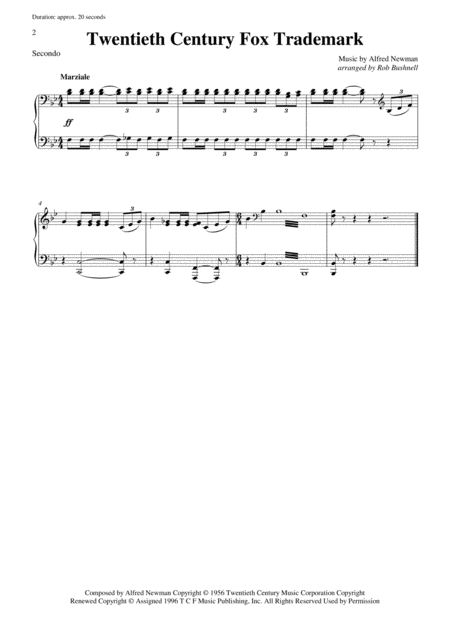 Twentieth Century Fox Trademark Newman Piano Duet One Piano Four Hands Page 2