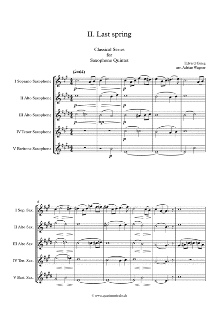 Two Elegiac Melodies Ii Last Spring Edvard Grieg Saxophone Quintet Arr Adrian Wagner Page 2