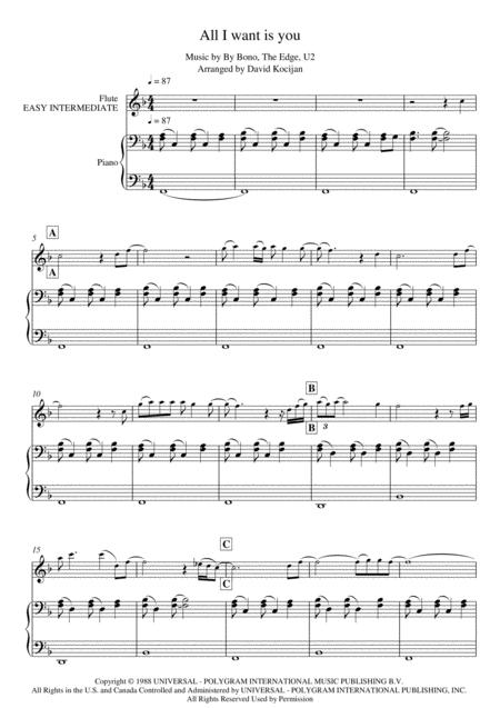 U2 All I Want Is You Piano Guitar Flute Early Intermediate Page 2