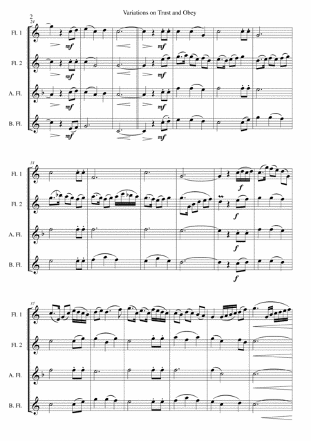 Variations On Trust And Obey For Flute Quartet 2 C Flutes Alto Flute Bass Flute Page 2