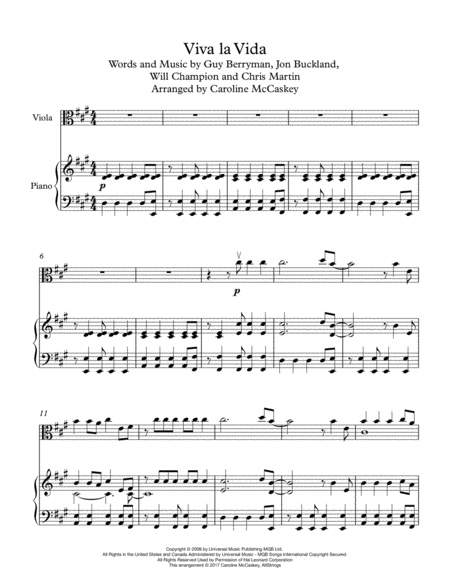 Viva La Vida Viola Solo With Piano Accompaniment Page 2