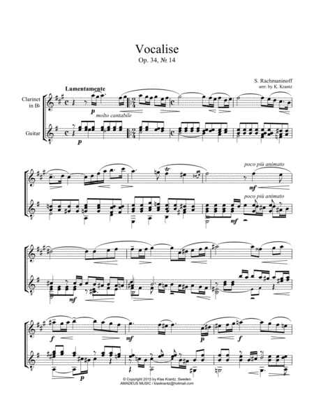 Vocalise Op 34 For Clarinet In Bb And Guitar Page 2