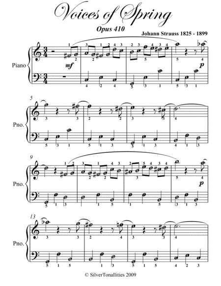 Voices Of Spring Opus 410 Easy Piano Sheet Music Page 2