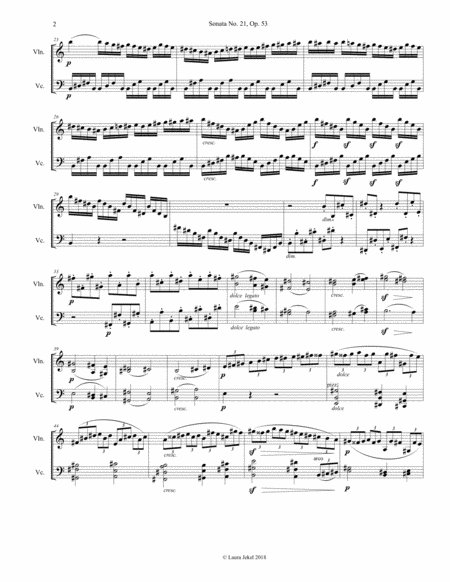 Waldstein Piano Sonata 1st Movement For Violin And Cello Duet Page 2