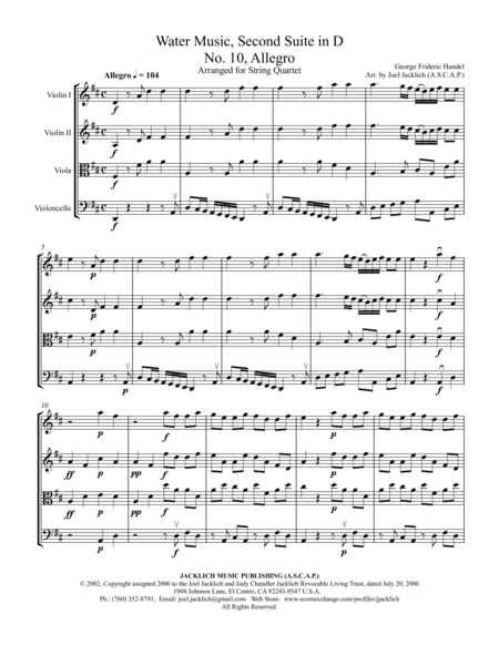 Water Music Second Suite In D Major For String Quartet Page 2