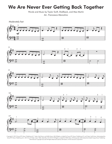 We Are Never Ever Getting Back Together Easy Piano Page 2