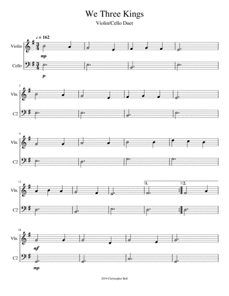 We Three Kings Easy Violin Cello Duet Page 2