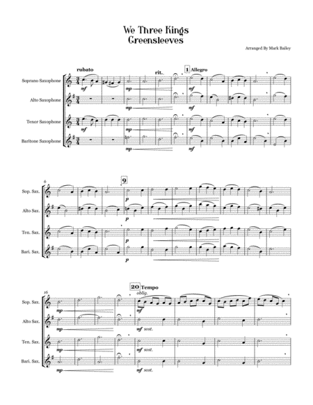 We Three Kings Greensleeves Sax Quartet Page 2