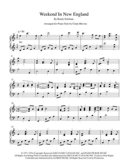 Weekend In New England Piano Solo Page 2