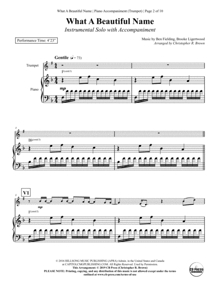 What A Beautiful Name Trumpet Solo With Piano Accompaniment Page 2