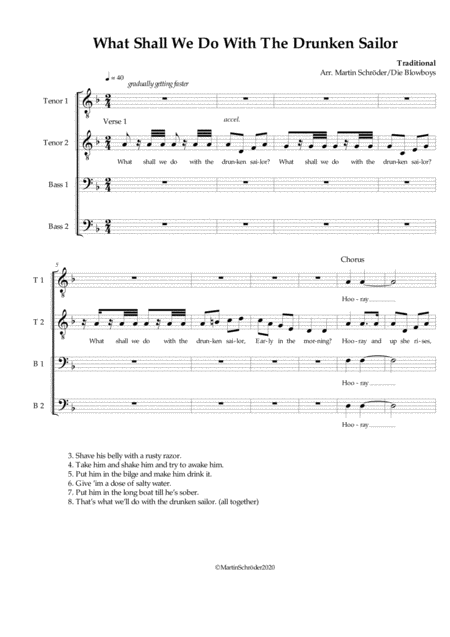 What Shall We Do With The Drunken Sailor Ttbb Sea Shanty Arranged For Mens Choir As Performed By Die Blowboys Page 2