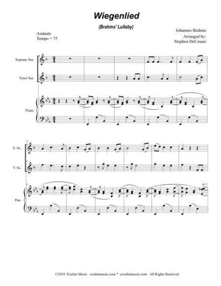 Wiegenlied Brahms Lullaby Duet For Soprano And Tenor Saxophone Page 2
