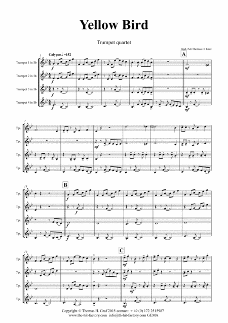 Yellow Bird Haitian Folk Song Calypso Trumpet Quartet Page 2