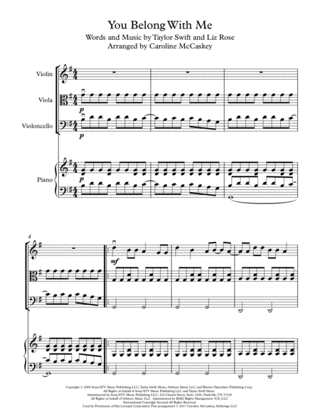 You Belong With Me Piano Quartet Violin Viola And Cello Page 2