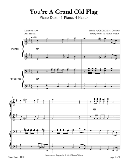 You Re A Grand Old Flag 1 Piano 4 Hands Duet Page 2