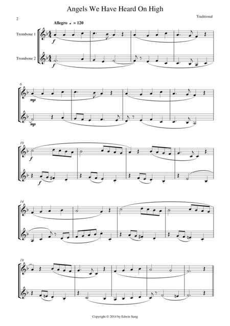 15 Popular Christmas Songs For Trombone Duet Bb Treble Suitable For Beginning Intermediate Trombonists Page 2