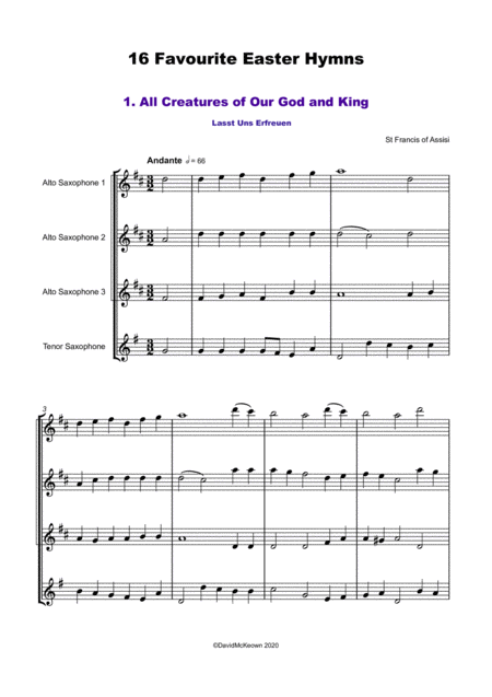 16 Favourite Easter Hymns For Saxophone Quartet Aaat Three Alto And One Tenor Saxophone Page 2