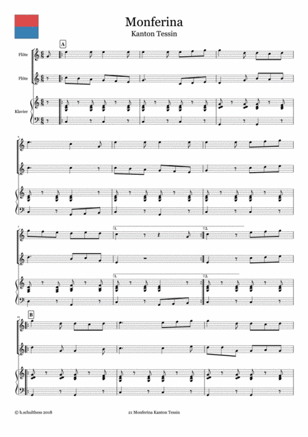 21 Swiss Folk Tune For Two Flutes And Piano Monferina Canton Tessin Page 2