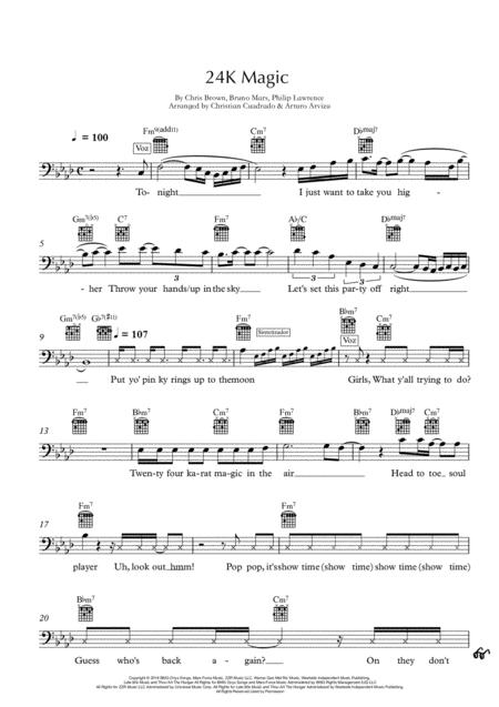 24k Magic Lead Sheet In Bass Clef With Lyrics Page 2