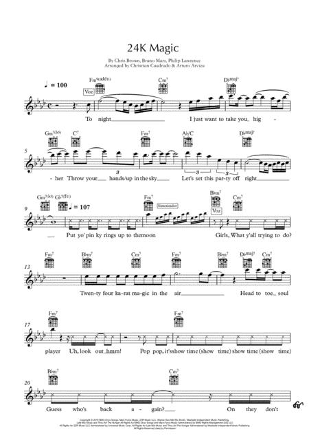 24k Magic Lead Sheet In Treble Clef With Lyrics Page 2