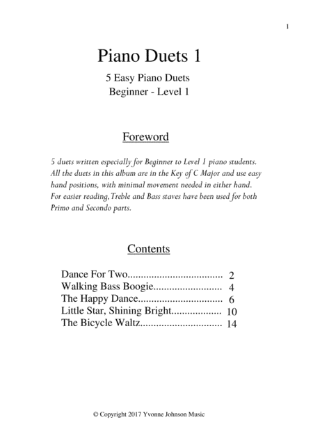 5 Easy Piano Duets Beginner Level 1 Page 2