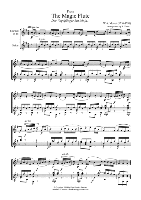 7 Short Pieces By Mozart For Clarinet In Bb And Guitar Page 2
