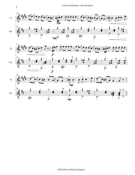 8 Jewish Melodies With Variations For Clarinet And Guitar Page 2