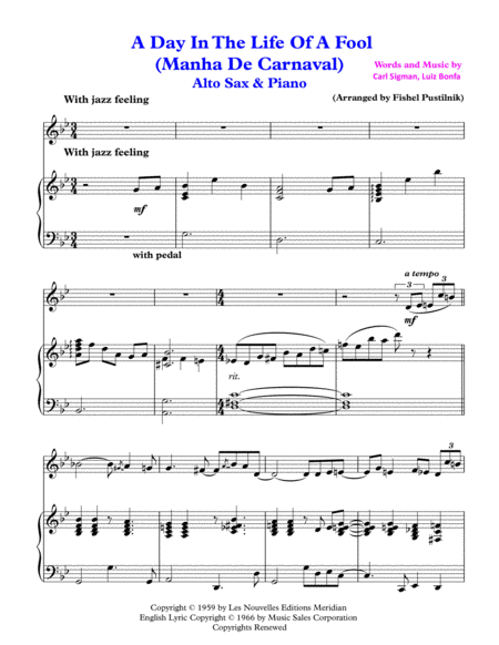 A Day In The Life Of A Fool Manha De Carnaval For Alto Sax And Piano Video Page 2
