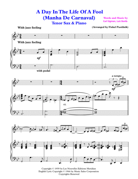 A Day In The Life Of A Fool Manha De Carnaval For Tenor Sax And Piano Video Page 2