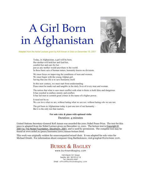 A Girl Born In Afghanistan For Solo Voice With Piano And Optional Violin Page 2