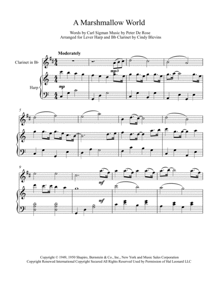 A Marshmallow World Arranged For Lever Harp And Bb Clarinet Page 2