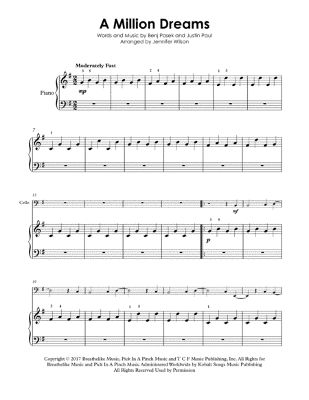 A Million Dreams Easy Cello Piano Page 2