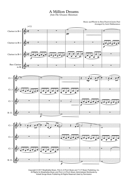 A Million Dreams From The Greatest Showman Clarinet Quartet Page 2