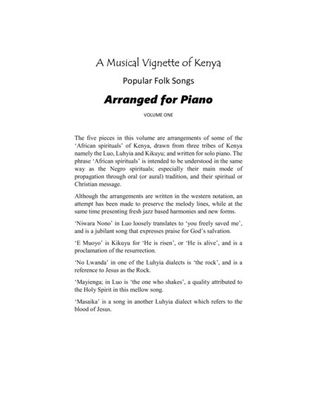 A Musical Vignette Of Kenya Popular Folk Songs Arranged For Piano Page 2
